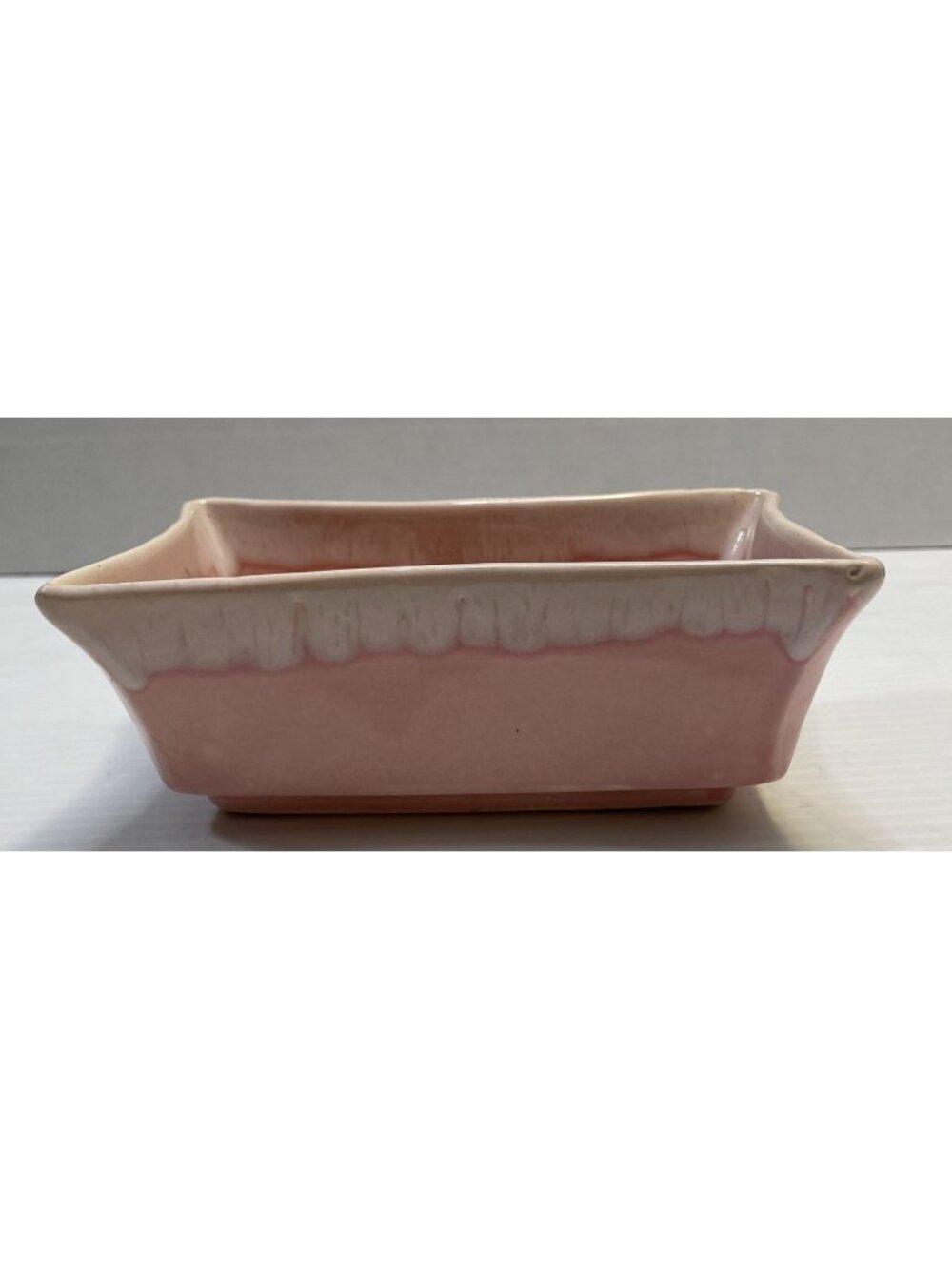 Vintage USA Cotton Candy Pink Drip Glaze Planter Rectangular Ceramic Shawnee EUC